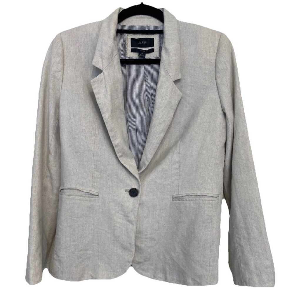 J.Crew Parke Blazer Womens 6 Oatmeal Beige‎ Linen Blend Single Button Jacket